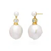 Alura Copenhagen Jewellery Women's Gold Eclipse - Dangle & Drop Earrings With A Small Freshwater Pearl, Sparkling Faceted Zirco In Gold