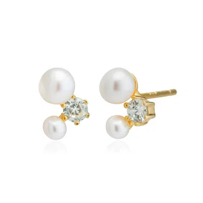 Alura Copenhagen Jewellery Women's Gold Eclipse - Earstuds With A Twist Of Genuine Freshwater Pearls & Zirkonia