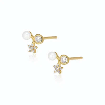 Alura Copenhagen Jewellery Women's Gold Eclipse Earrings With Pearl & Zircons