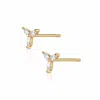 Alura Copenhagen Jewellery Women's Gold Eclipse Flower Earstuds With Three Petals Of Zirconias