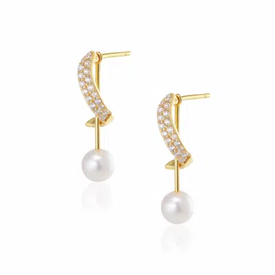 Alura Copenhagen Jewellery Women's Gold Eclipse "twisted" Earstuds W. Pearl & Zircons