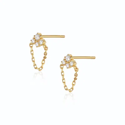 Alura Copenhagen Jewellery Women's Gold Gaia Flower Earstuds With Zircons & Chain