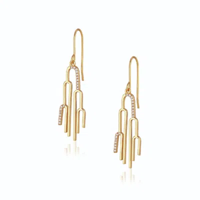 Alura Copenhagen Jewellery Women's Gold Grace - Beautiful Dangle & Drop Earrings With Graphic Waterfall & Zirconia
