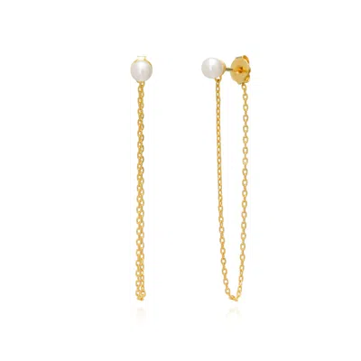 Alura Copenhagen Jewellery Women's Gold Ocean Earrings With Pearl & Chain Behind The Ear