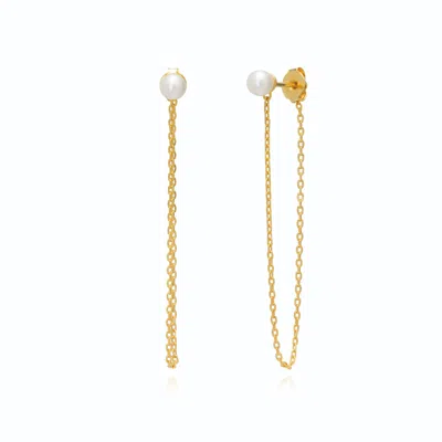 Alura Copenhagen Jewellery Women's Gold Ocean Earrings With Pearl & Short Chain Behind The Ear