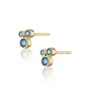 Alura Copenhagen Jewellery Women's Gold Ocean  Earstuds W. Three Blue Faceted Zirconia In Gold