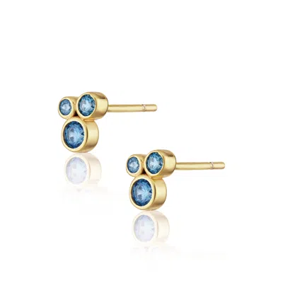 Alura Copenhagen Jewellery Women's Gold Ocean  Earstuds W. Three Blue Faceted Zirconia