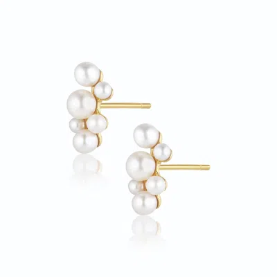 Alura Copenhagen Jewellery Women's Gold Ocean Earstuds With Pearls In Different Sizes