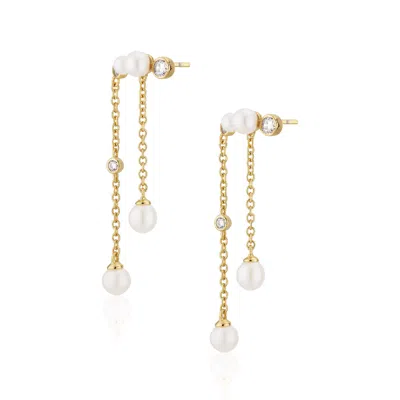 Alura Copenhagen Jewellery Women's Gold / White Eclipse Dangle & Drop Earstuds With Freshwater Pearls & Zirconia In Multi