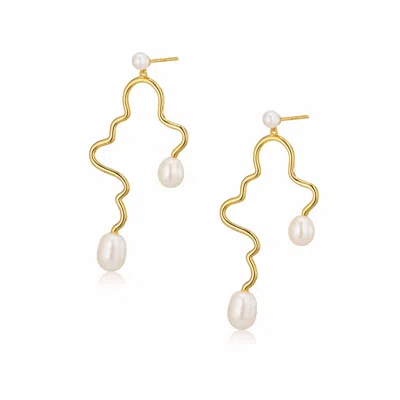 Alura Copenhagen Jewellery Women's Gold / White Ocean Asymmetric Earstud W. Pearls In Multi