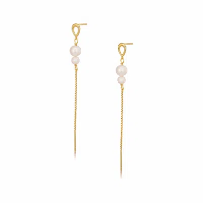 Alura Copenhagen Jewellery Women's Gold / White Ocean Earstud With Chain And Pearls In Multi