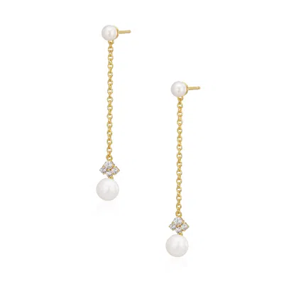 Alura Copenhagen Jewellery Women's Gold / White Ocean Earstud With Pearls, Zirconia & Chain