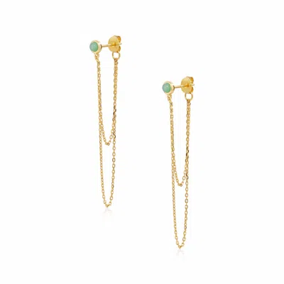 Alura Copenhagen Jewellery Women's Green / Gold Ocean Earstud With Aventurine & Chains In Multi