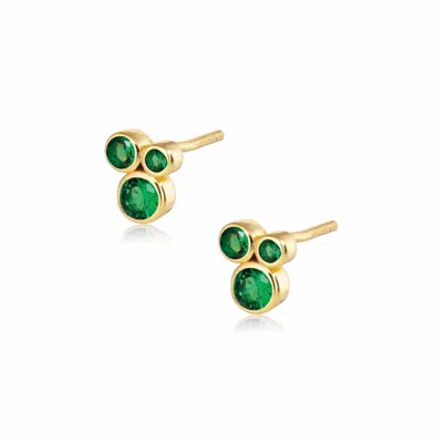 Alura Copenhagen Jewellery Women's Green / Gold Ocean Earstud With Three Green Zirconias In Multi