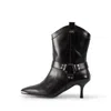 Alura Women's Arina Black Ankle Boot With Thin Heel Cowboy Style In Black