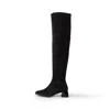 ALURA WOMEN'S GEORGIA TALL BOOTS WITH A CHUNKY HEEL BLACK MADE OF ECOFRIENDLY SUEDE LEATHER WITH ELASTIC