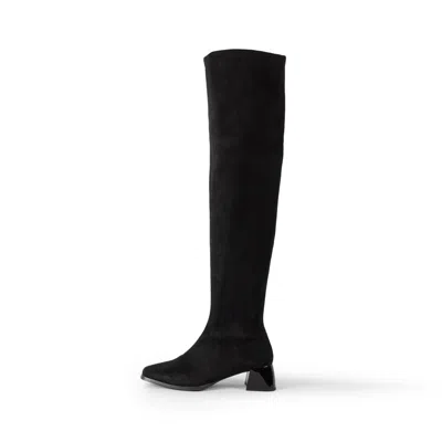 Alura Women's Georgia Tall Boots With A Chunky Heel Black Made Of Ecofriendly Suede Leather With Elastic