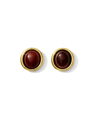 Alv Jewels Center Stone Gold Rim Earrings In Brown