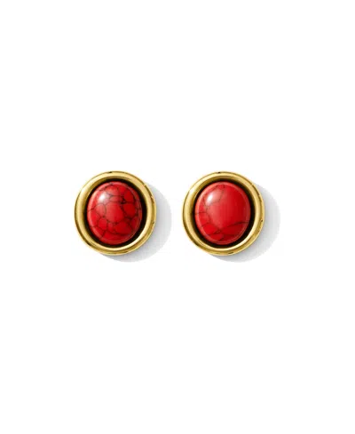 Alv Jewels Center Stone Gold Rim Earrings In Red