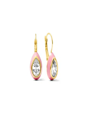 Alv Jewels Enamel Cz Pear Drop Earrings In Pink