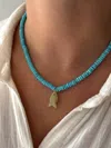 Alv Jewels Gemstone Fish Necklace In Lime Gemstone/turquoise In Multi