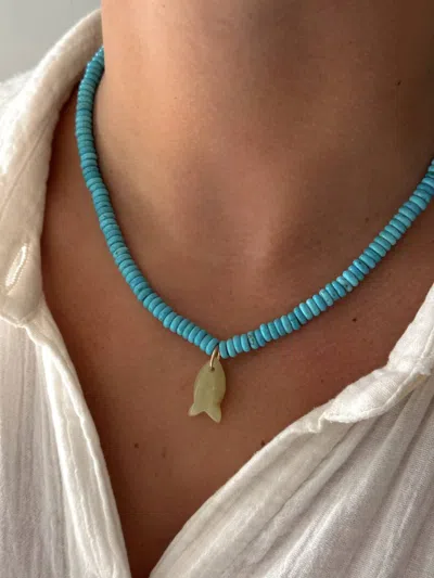 Alv Jewels Gemstone Fish Necklace In Lime Gemstone/turquoise In Multi