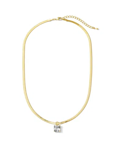 Alv Jewels Large Cz Baguette Charm With Thin Snake Chain Necklace In Gold