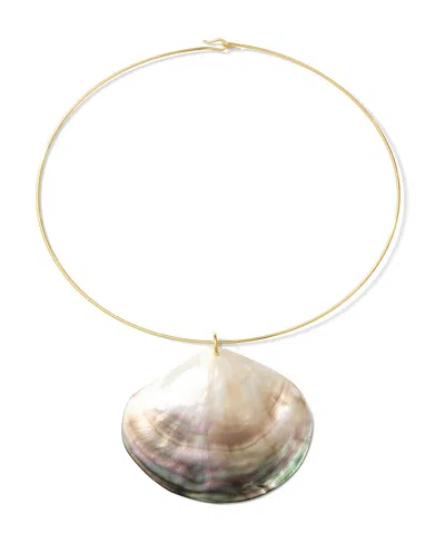Alv Jewels Oversized Shell Paired On Thin Collar Necklace In Brown