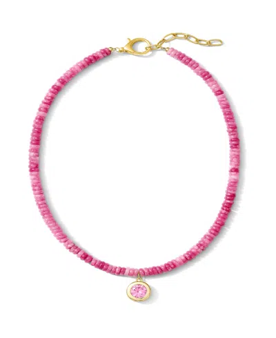 Alv Jewels Small Round Bezel Gemstone Beaded Necklace In Pink