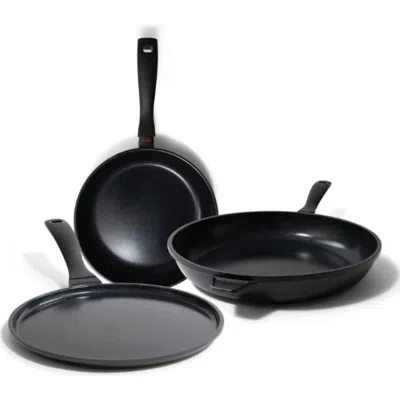 Alva Energy 3-piece Ceramic Nonstick Frying Pan Set In Black