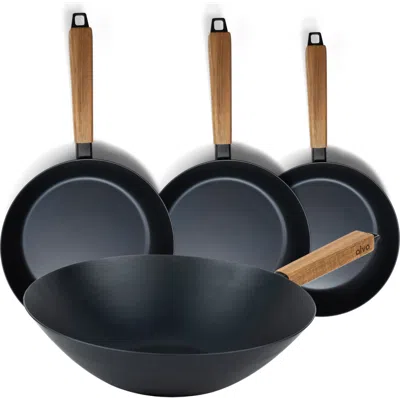 Alva Forest 4-piece Carbon Steel Frying Pan Cookware Set In Black