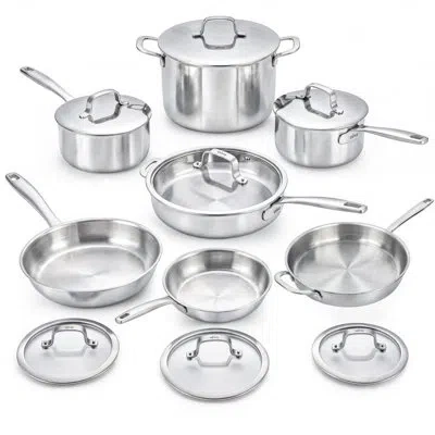 Alva Maestro 14-piece 5-ply Stainless Steel Cookware Set In Silver