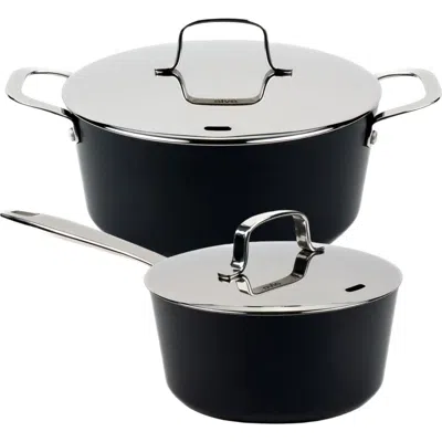 Alva Maestro 4.5-qt Ceramic Coated Nonstick Stock Pot & 2-qt Ceramic Nonstick Saucepan With Lid In Black
