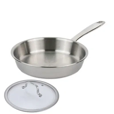 Alva Maestro 8" 5-ply Stainless Steel Frying Pan With Glass Lid – Pfas-free, Non-toxic & Oven Safe Cookwa In Silver