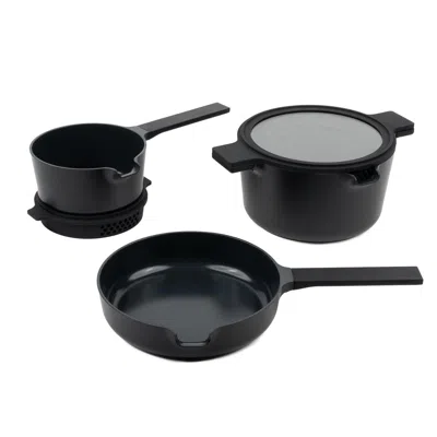 Alva Neat 5-piece Ceramic Nonstick Stackable Cookware Set, Induction & Oven Safe In Black