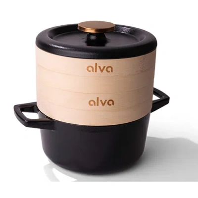 Alva Nori 2.5 Qt Enameled Cast Iron Cocotte Dutch Oven & Steamer Set In Black