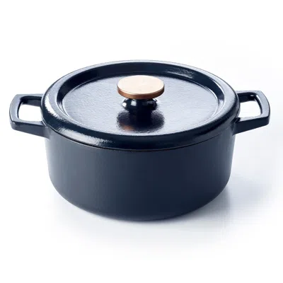 Alva Nori 5.3 Quart Enameled Cast Iron Dutch Oven With Lid And Bronze Knob In Blue