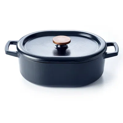Alva Nori 5.8 Quart Enameled Oval Cast Iron Dutch Oven With Lid And Bronze Knob In Blue