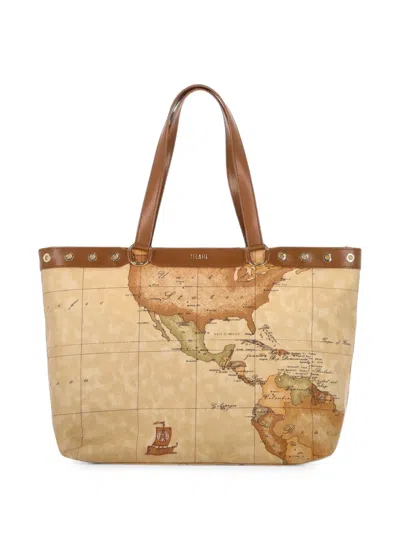 Alviero Martini 1° Classe Geo Classic Map-print Tote Bag In Brown
