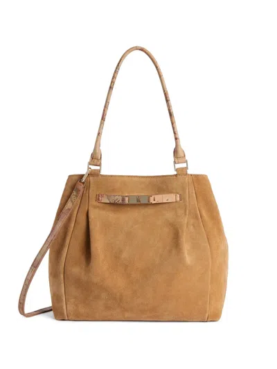Alviero Martini 1° Classe Geo Classic Suede Tote Bag In Brown