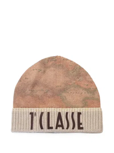 Alviero Martini 1° Classe Geo Lurex Logo-print Beanie Hat In Neutral