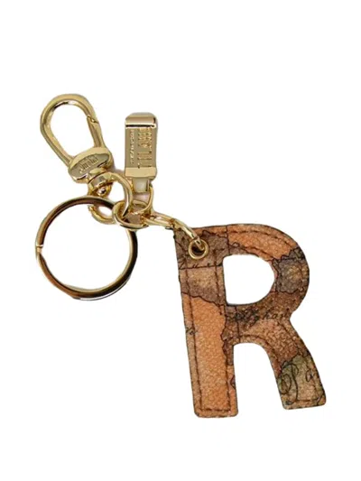 Alviero Martini 1° Classe Geo Map Leather Keychain In Brown