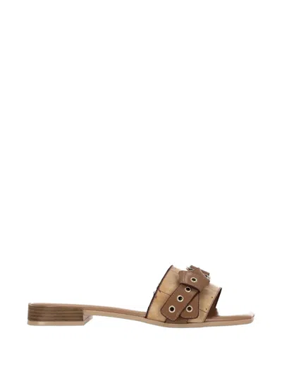 Alviero Martini 1° Classe Geo Map Print Buckle-fastening Sandals In Brown