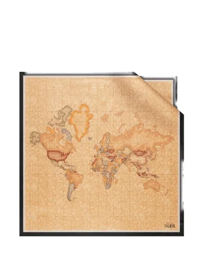 Alviero Martini 1° Classe Geo Map-print Silk Scarf In Brown
