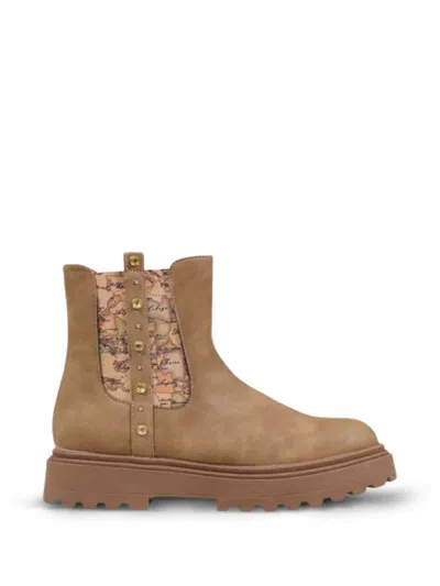 Alviero Martini 1° Classe Geo Map-print Studded Boots In Brown