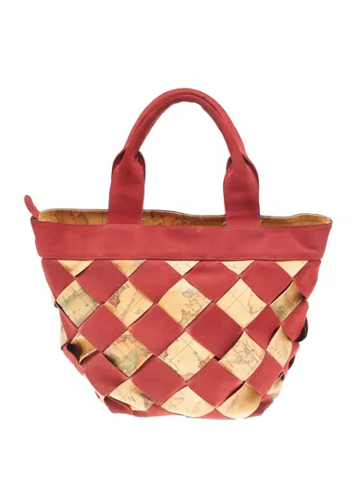 Pre-owned Alviero Martini 1° Classe Geo Print Woven Tote Bag In Red