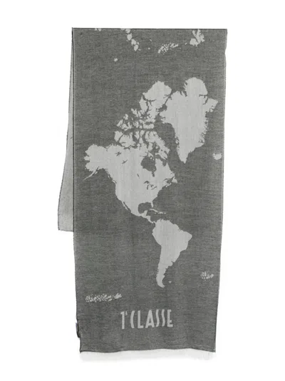 Alviero Martini 1° Classe Geo World-map Scarf In Gray