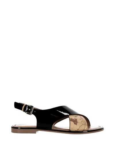 Alviero Martini 1° Classe Geo-map Crossover-strap Sandals In Black