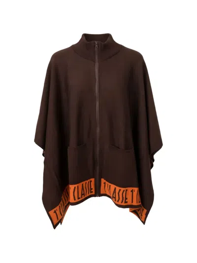 Alviero Martini 1° Classe Logo-intarsia Zip-up Cape In Brown