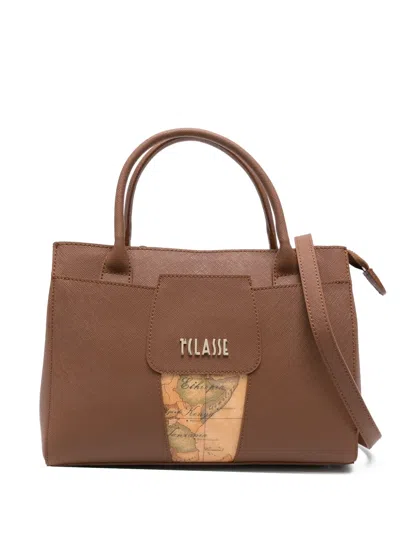 Alviero Martini 1° Classe Map-detail Leather Tote Bag In Brown